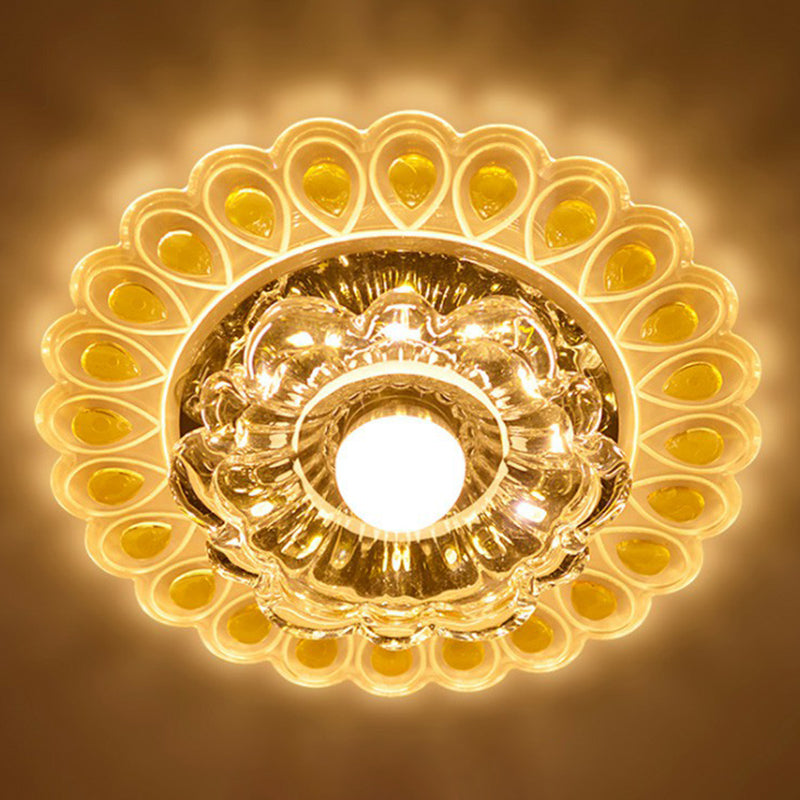 Blossoming Flower Entryway Flush Monte Lighting Crystal Minimalist LED Flush Mount Fixture in Clear