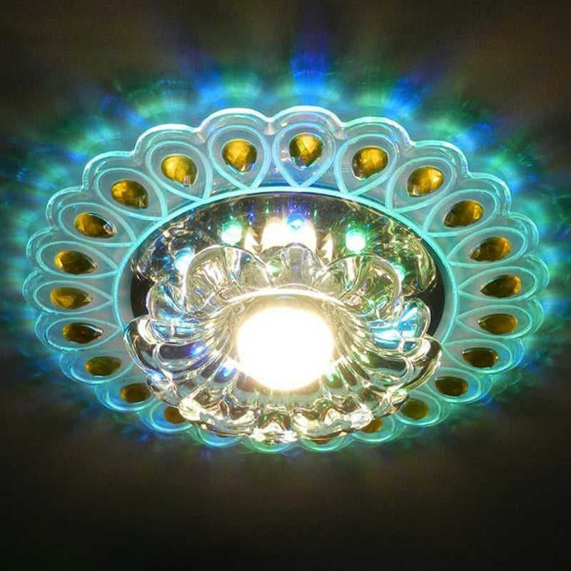 Blossoming Flower Entryway Flush Monte Lighting Crystal Minimalist LED Flush Mount Fixture in Clear