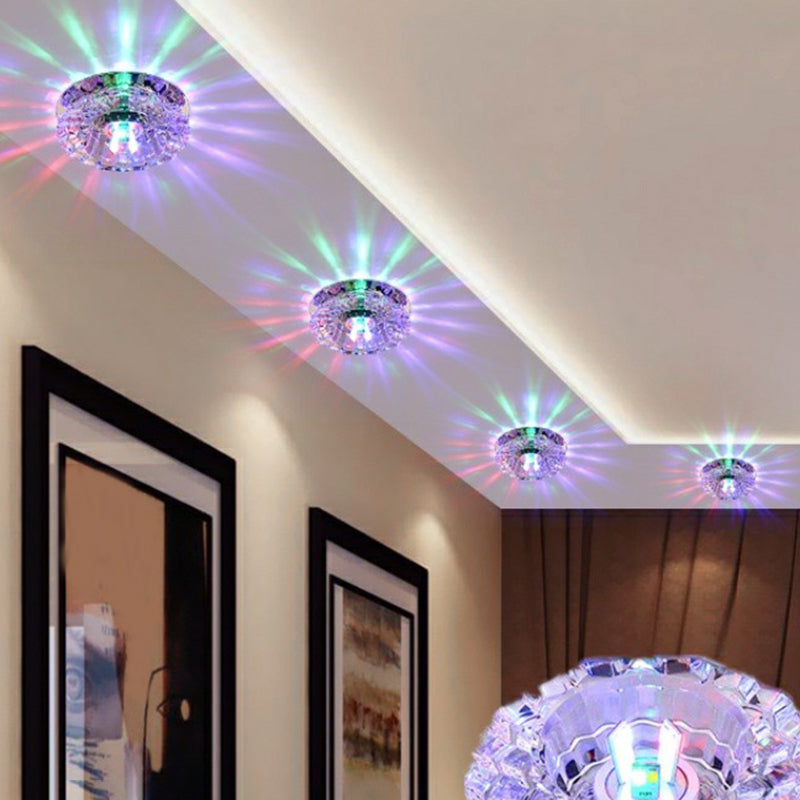 Floral Flush Ceiling Light Contemporary Crystal Corridor LED Flush Mount Lighting Fixture in Clear
