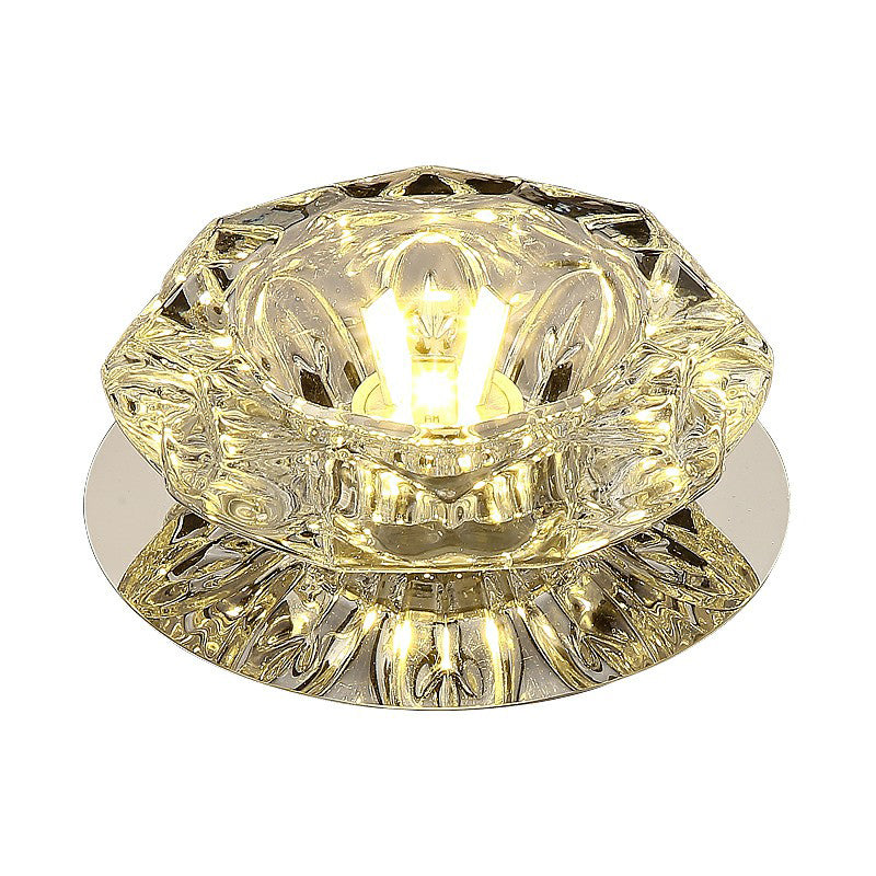Plafonnier LED en cristal en forme de fleur, luminaire de plafond artistique transparent pour entrée