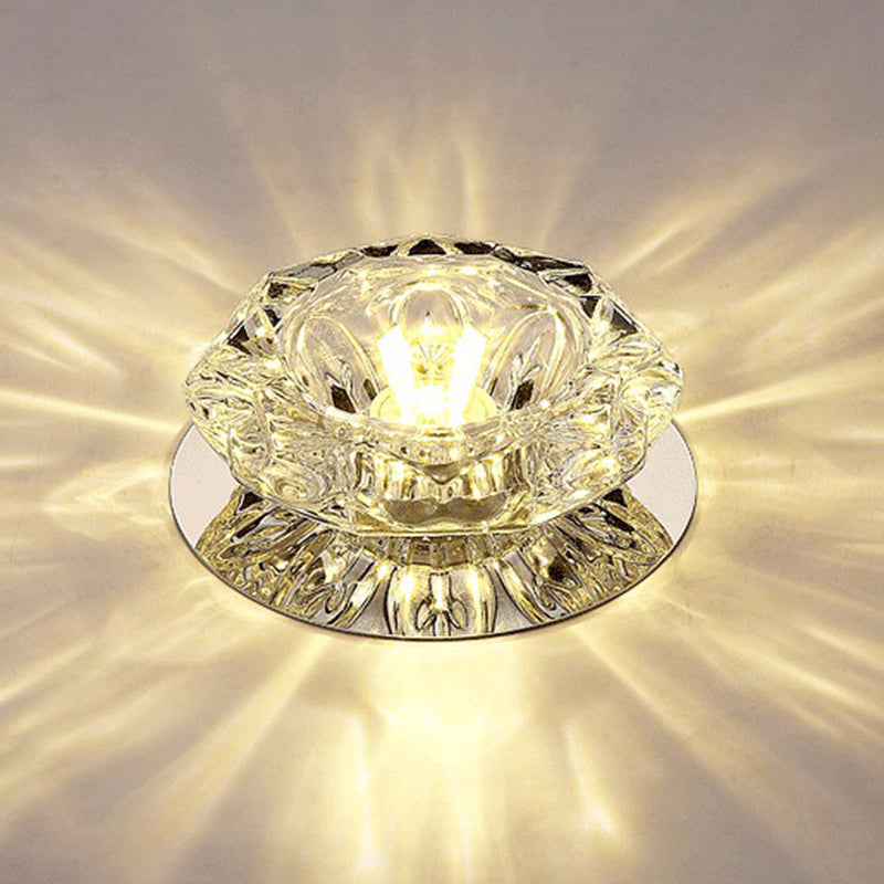 Plafonnier LED en cristal en forme de fleur, luminaire de plafond artistique transparent pour entrée