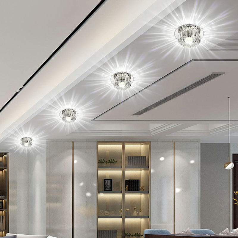 Plafonnier LED rond Simplicity en cristal transparent pour couloir