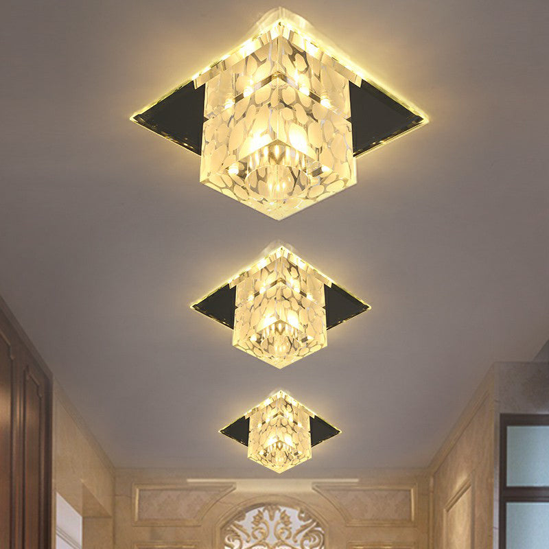 Cube Shaped Flush Mount Lighting Minimalist Crystal Hallway LED Flush Mount Fixture