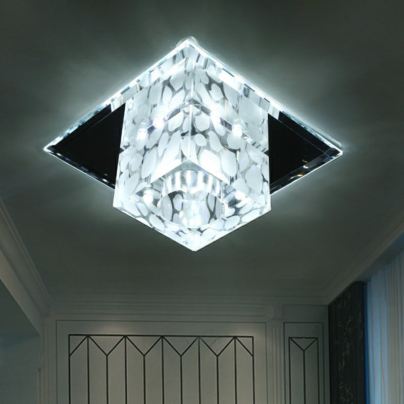 Cube Shaped Flush Mount Lighting Minimalist Crystal Hallway LED Flush Mount Fixture