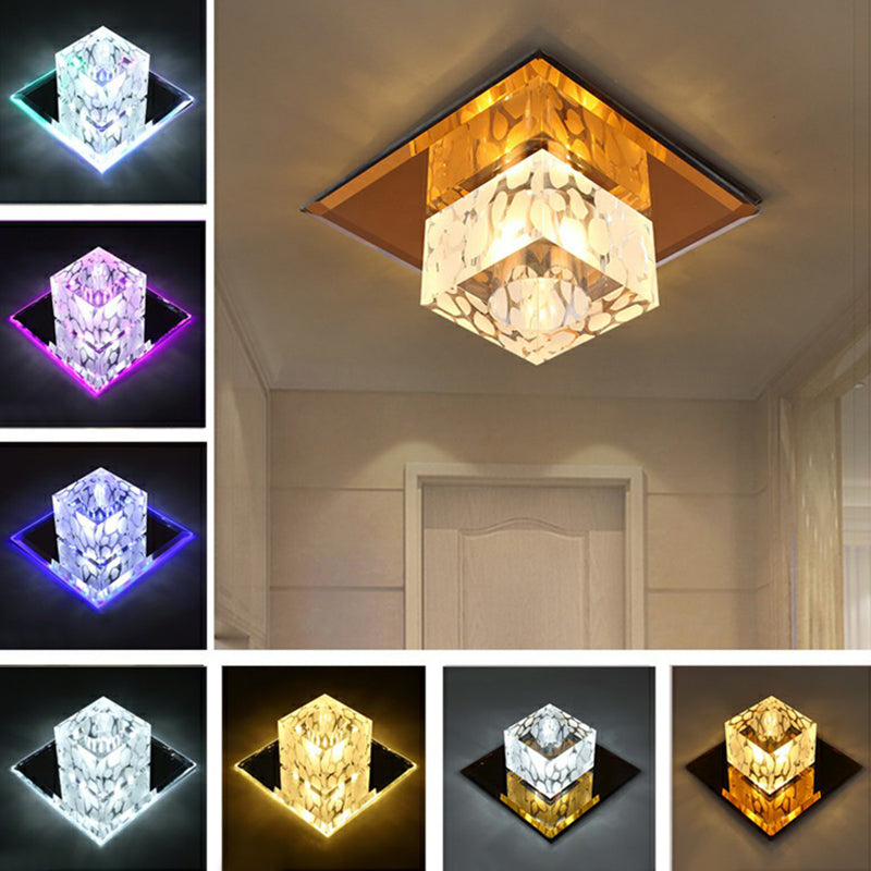 Cube Shaped Flush Mount Lighting Minimalist Crystal Hallway LED Flush Mount Fixture