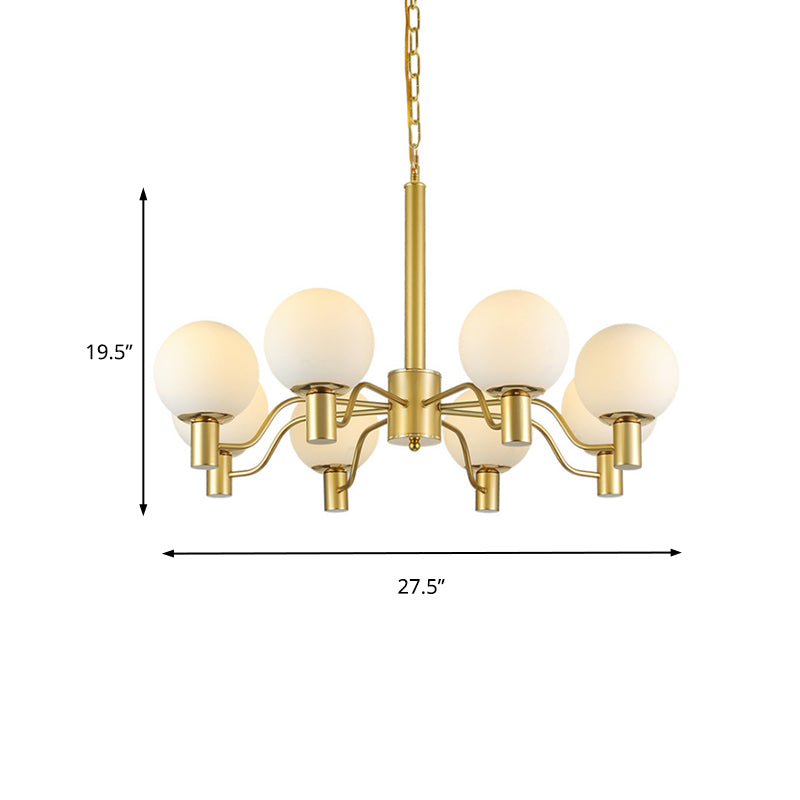 6 Lights Frosted Glass Pendant Chandelier Traditional Brass Globe Living Room Hanging Ceiling Fixture