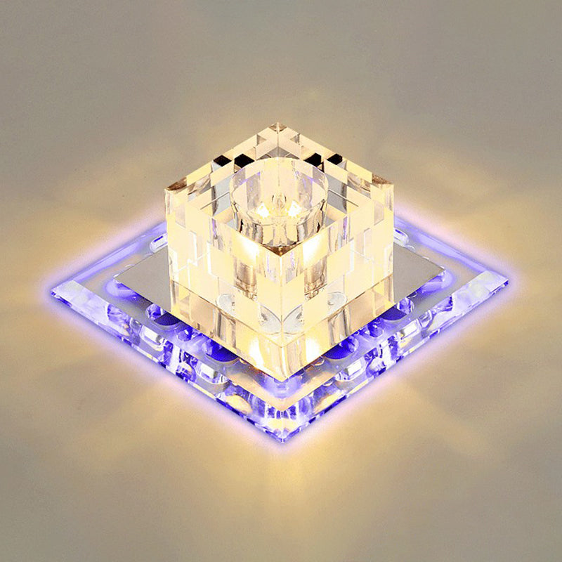 Cube Shape Crystal Flush Ceiling Light Contemporary Clear LED Flush Mount Lighting Fixture