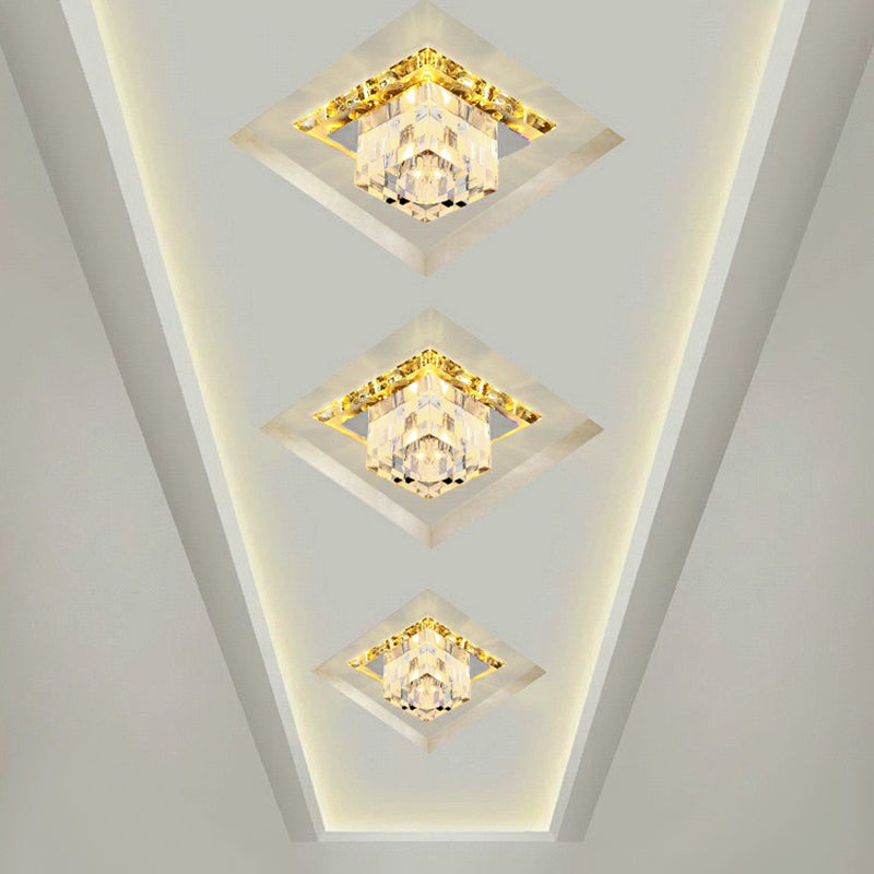 Cube Shape Crystal Flush Ceiling Light Contemporary Clear LED Flush Mount Lighting Fixture