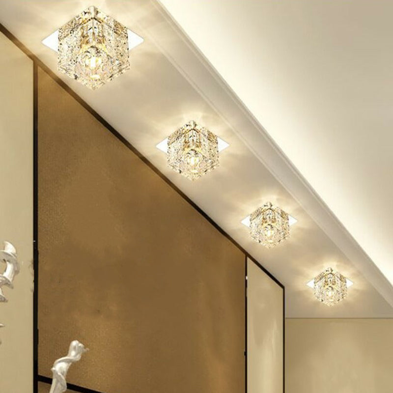 Squared Forme Entryway Flush Mount Lighting Crystal Minimalist DEL Flush Mount Fixture in Clear