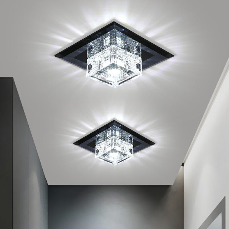 Luz de techo empotrada LED de forma cuadrada moderna, luz de techo empotrada de cristal para pasillo