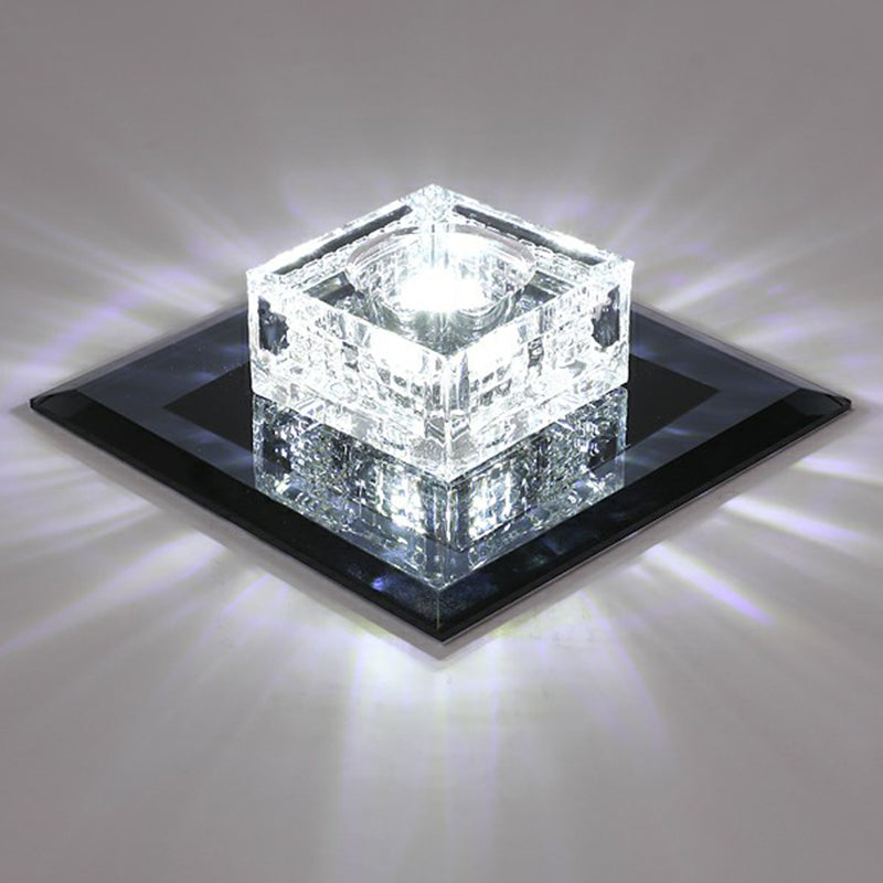 Luz de techo empotrada LED de forma cuadrada moderna, luz de techo empotrada de cristal para pasillo