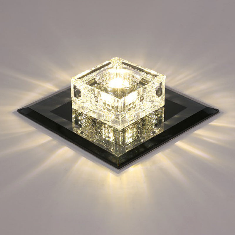 Luz de techo empotrada LED de forma cuadrada moderna, luz de techo empotrada de cristal para pasillo