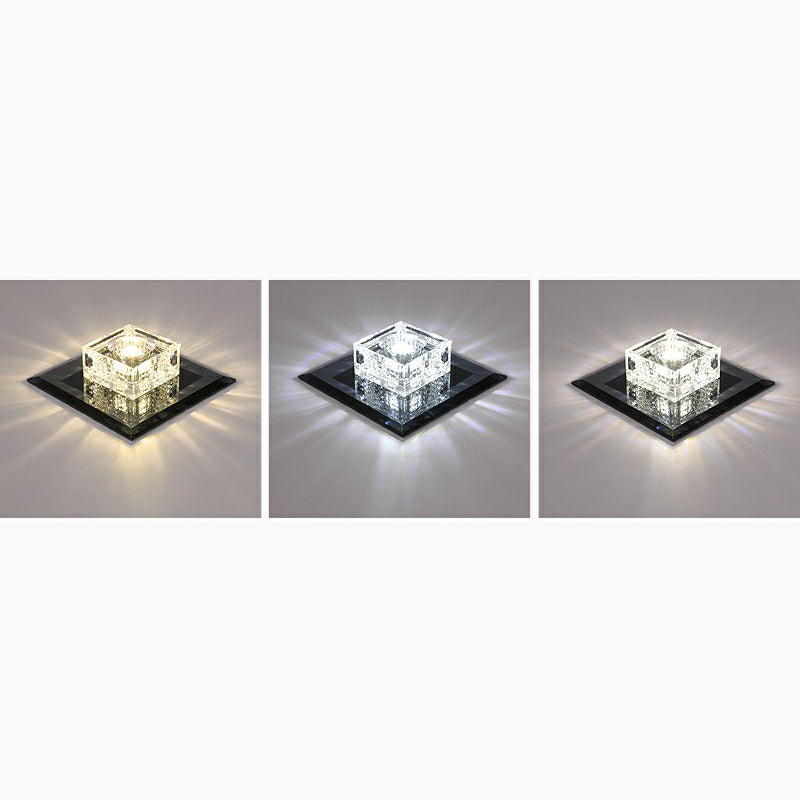 Luz de techo empotrada LED de forma cuadrada moderna, luz de techo empotrada de cristal para pasillo