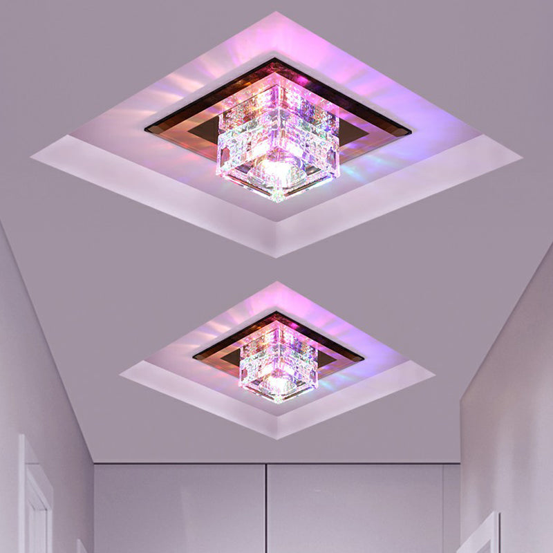 Luz de techo empotrada LED de forma cuadrada moderna, luz de techo empotrada de cristal para pasillo