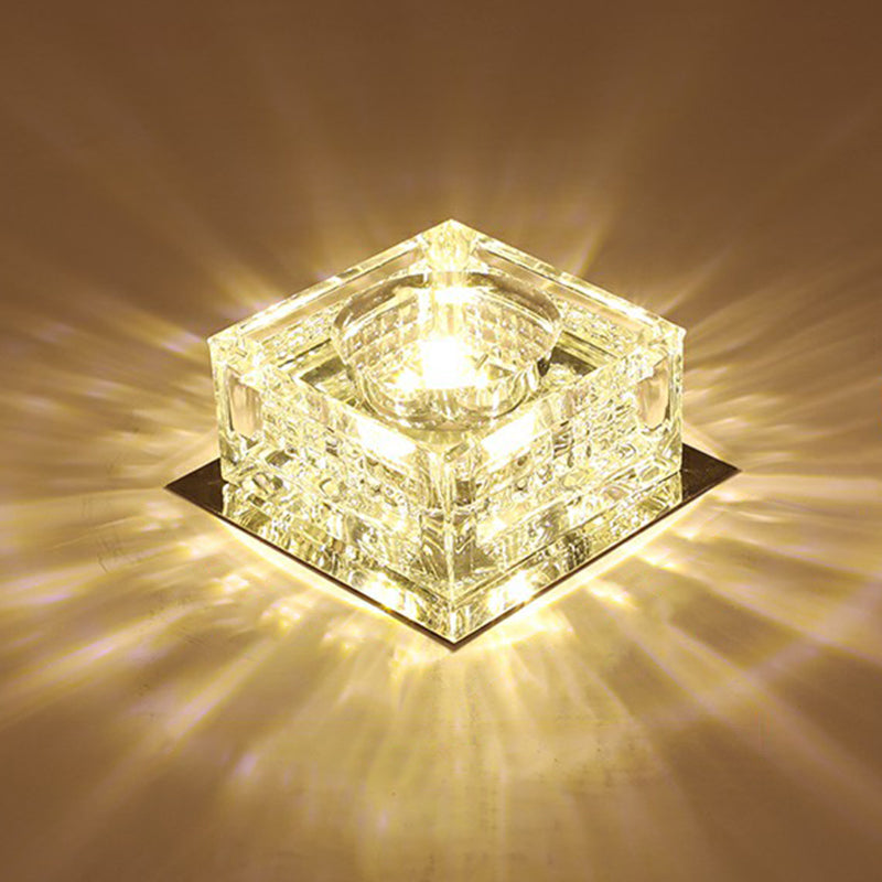 Luz de techo empotrada LED de forma cuadrada moderna, luz de techo empotrada de cristal para pasillo