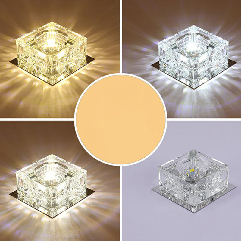 Luz de techo empotrada LED de forma cuadrada moderna, luz de techo empotrada de cristal para pasillo