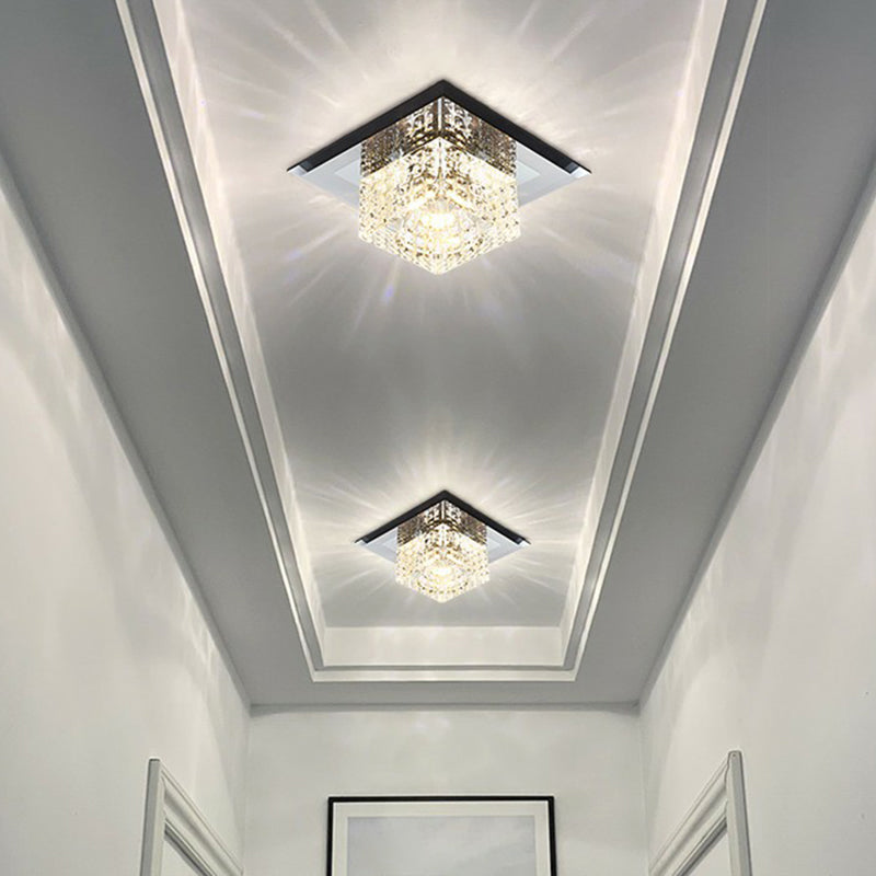 Crystal Square LED Flush Mount Light Simplicity Flush Mount Ceiling Light in Black for Foyer