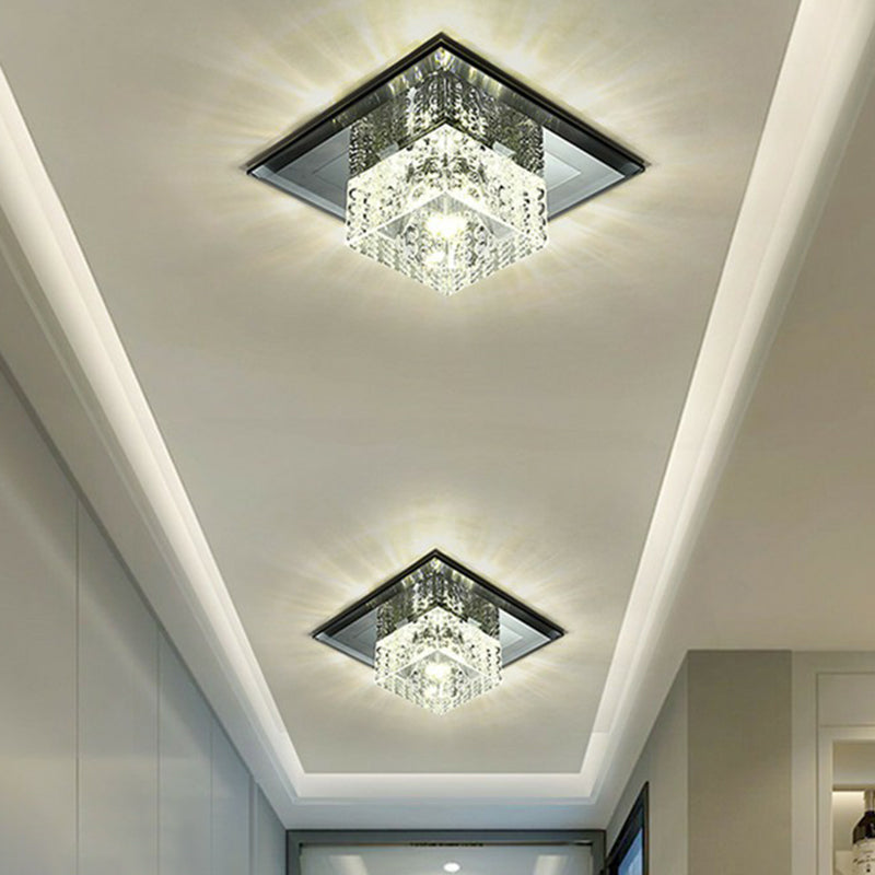 Crystal Square LED Flush Mount Light Simplicity Flush Mount Ceiling Light in Black for Foyer