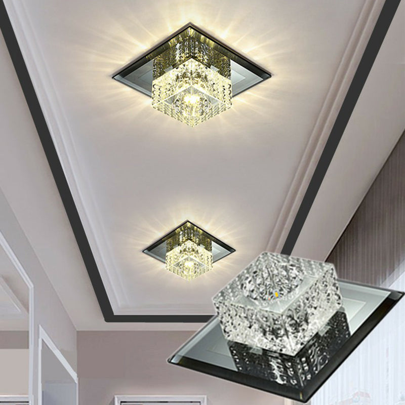 Crystal Square LED Flush Mount Light Simplicity Flush Mount Ceiling Light in Black for Foyer