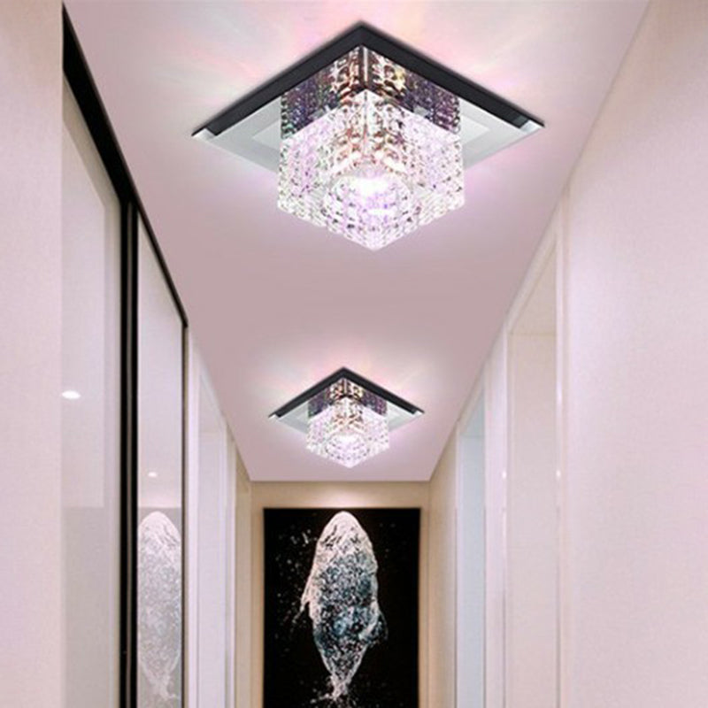 Crystal Square LED Flush Mount Light Simplicity Flush Mount Ceiling Light in Black for Foyer