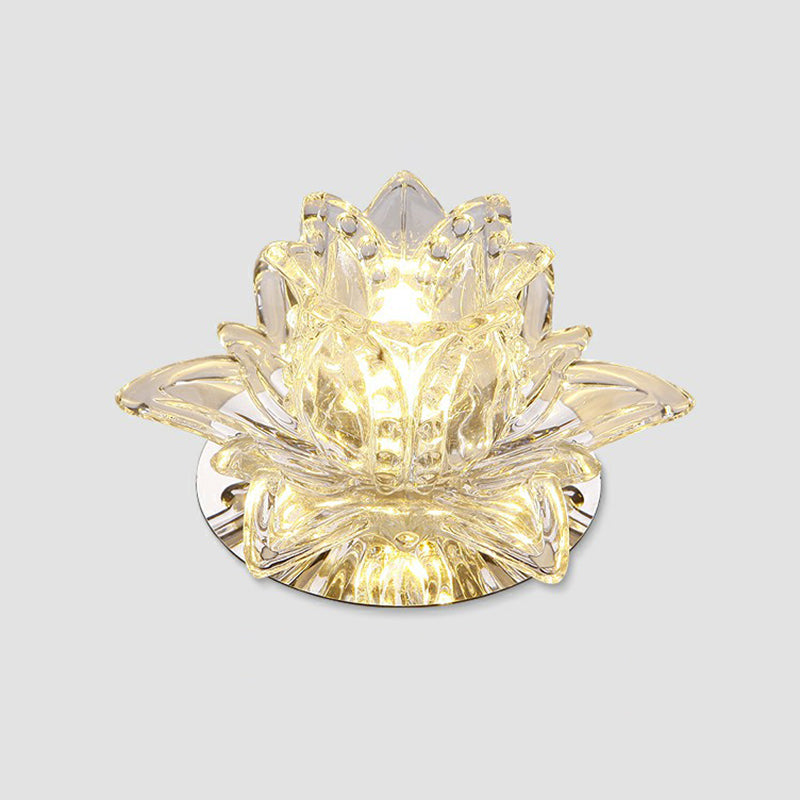 Lotus-Shaped Entryway LED Flush Mount Crystal Modern Flushmount Ceiling Light in Clear