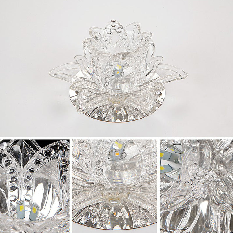 Lotus-Shaped Entryway LED Flush Mount Crystal Modern Flushmount Ceiling Light in Clear