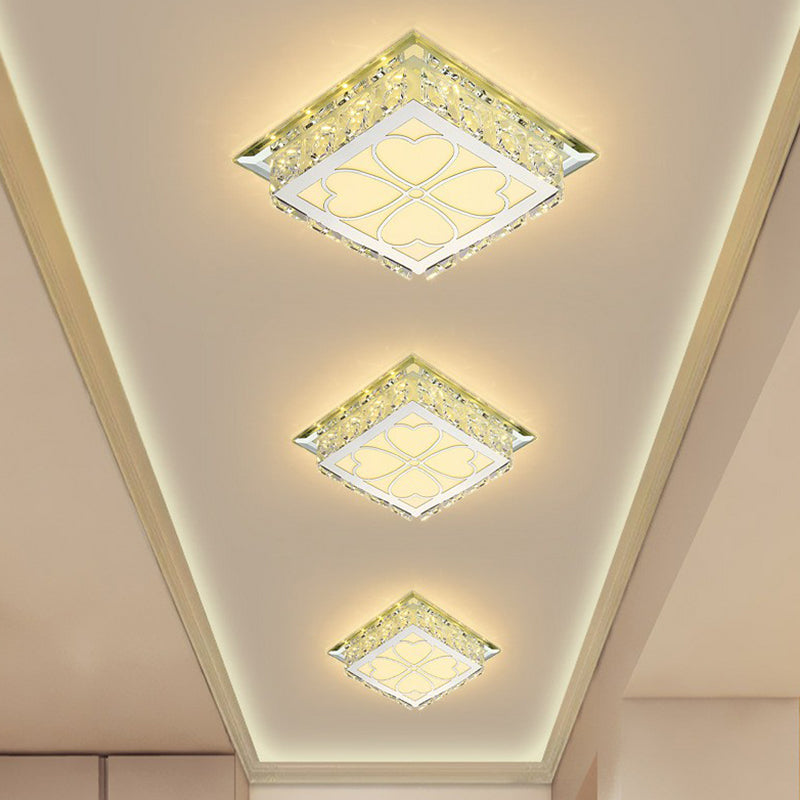 Plafonnier LED carré clair en cristal de simplicité, luminaire de plafond pour Foyer