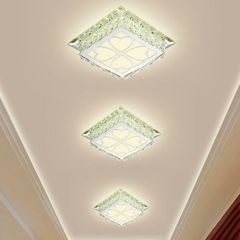 Plafonnier LED carré clair en cristal de simplicité, luminaire de plafond pour Foyer