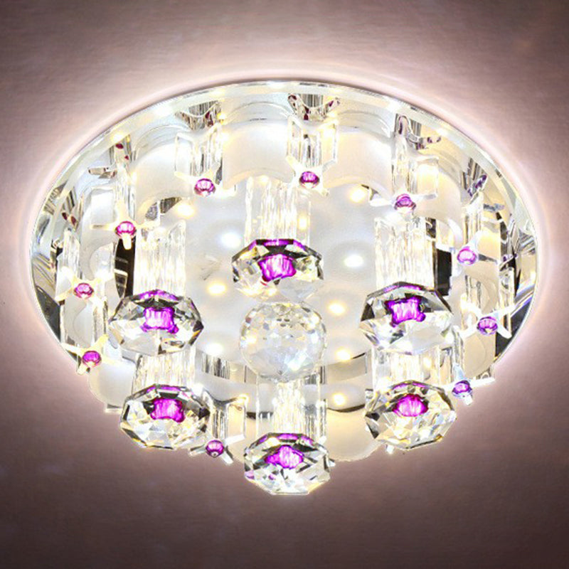 Contemporary Circle Flush Ceiling Light Crystal Hallway LED Flush Mount Lighting Fixture in Clear