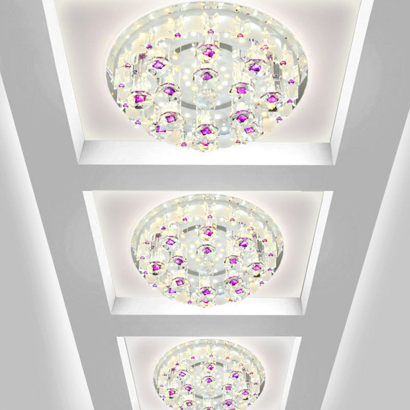 Contemporary Circle Flush Ceiling Light Crystal Hallway LED Flush Mount Lighting Fixture in Clear
