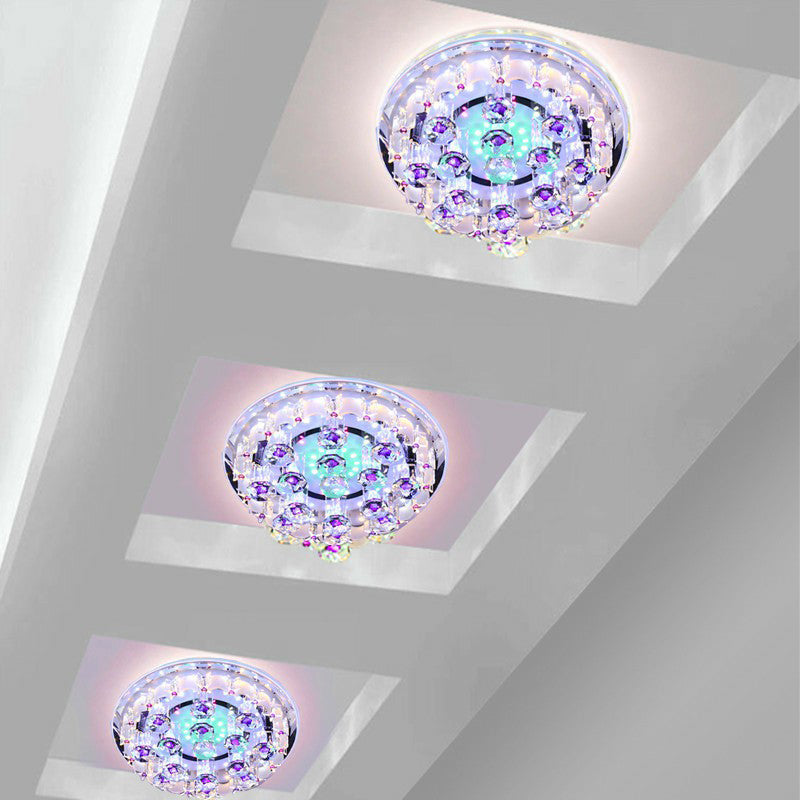 Contemporary Circle Flush Ceiling Light Crystal Hallway LED Flush Mount Lighting Fixture in Clear