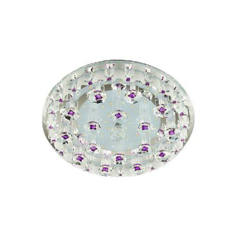 Contemporary Circle Flush Ceiling Light Crystal Hallway LED Flush Mount Lighting Fixture in Clear