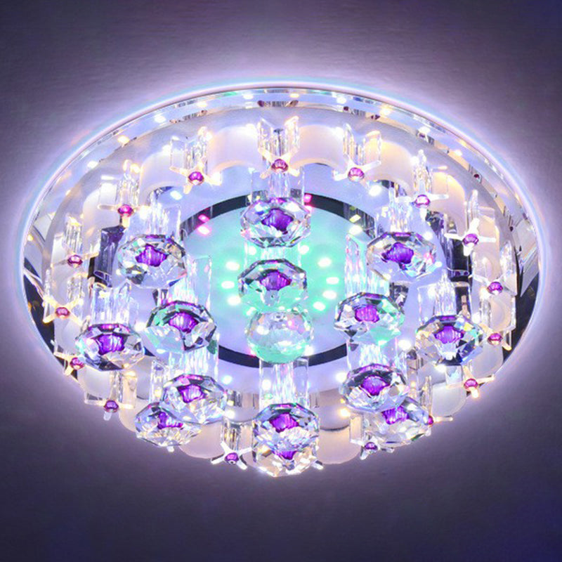 Contemporary Circle Flush Ceiling Light Crystal Hallway LED Flush Mount Lighting Fixture in Clear