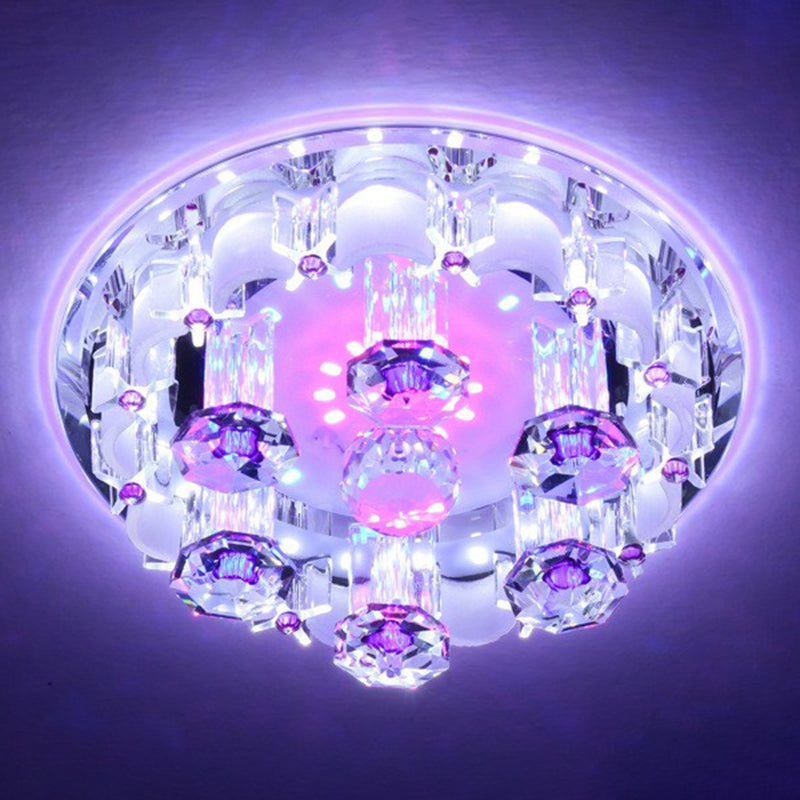 Contemporary Circle Flush Ceiling Light Crystal Hallway LED Flush Mount Lighting Fixture in Clear