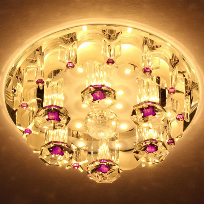 Contemporary Circle Flush Ceiling Light Crystal Hallway LED Flush Mount Lighting Fixture in Clear
