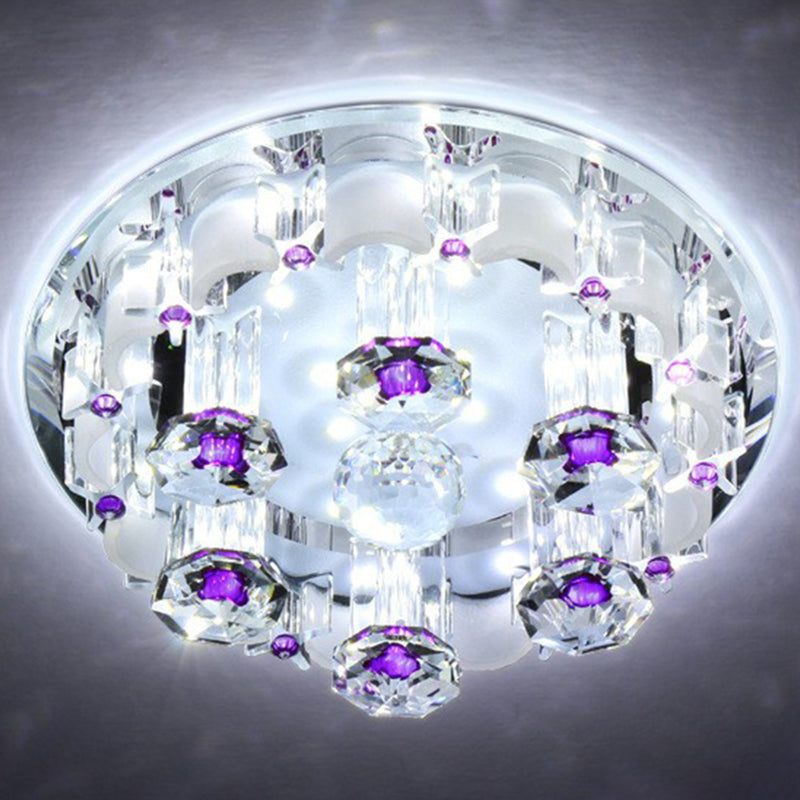 Contemporary Circle Flush Ceiling Light Crystal Hallway LED Flush Mount Lighting Fixture in Clear
