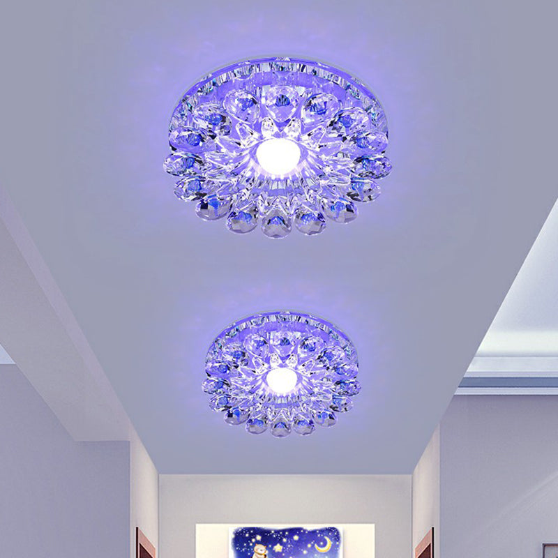 Plafonnier LED en cristal moderne à montage encastré, fleur violette, pour couloir