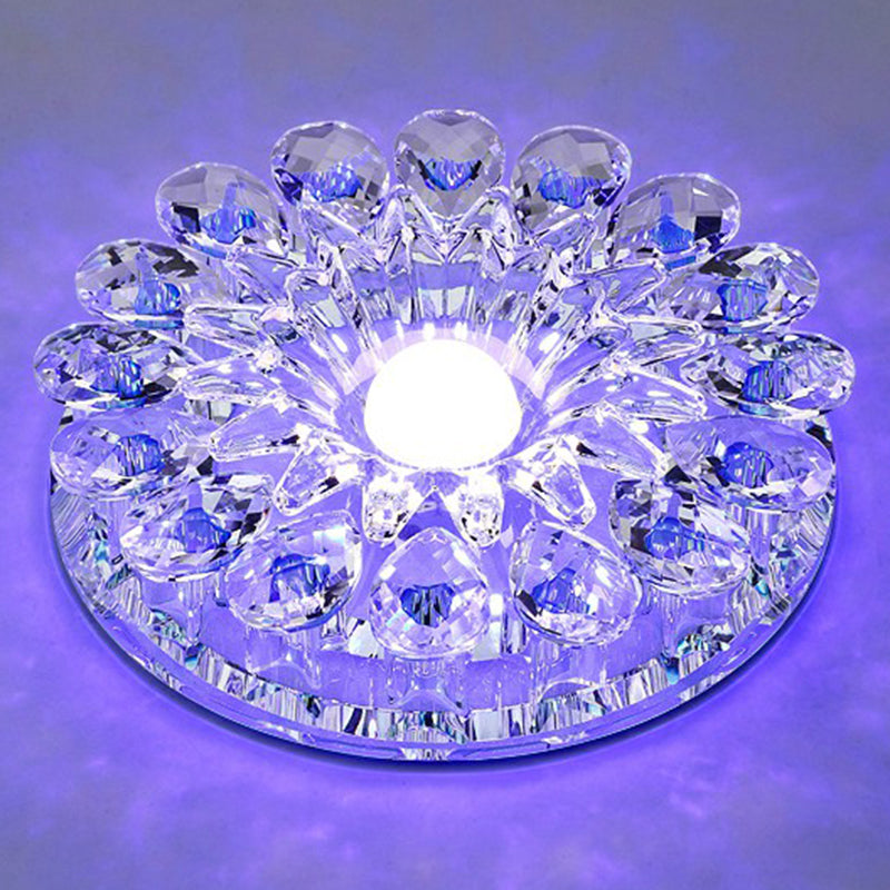Plafonnier LED en cristal moderne à montage encastré, fleur violette, pour couloir