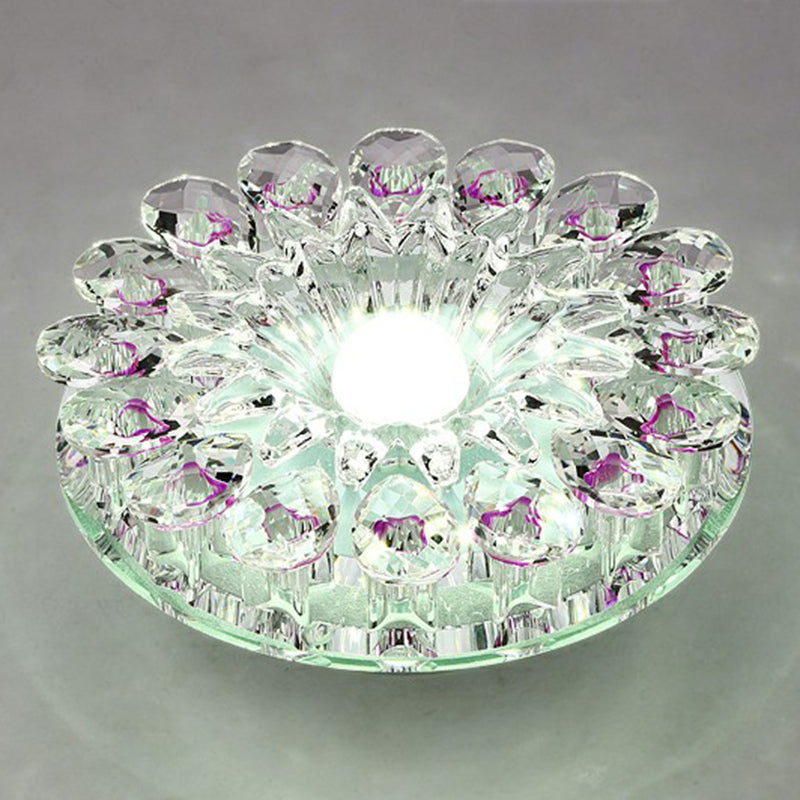 Plafonnier LED en cristal moderne à montage encastré, fleur violette, pour couloir