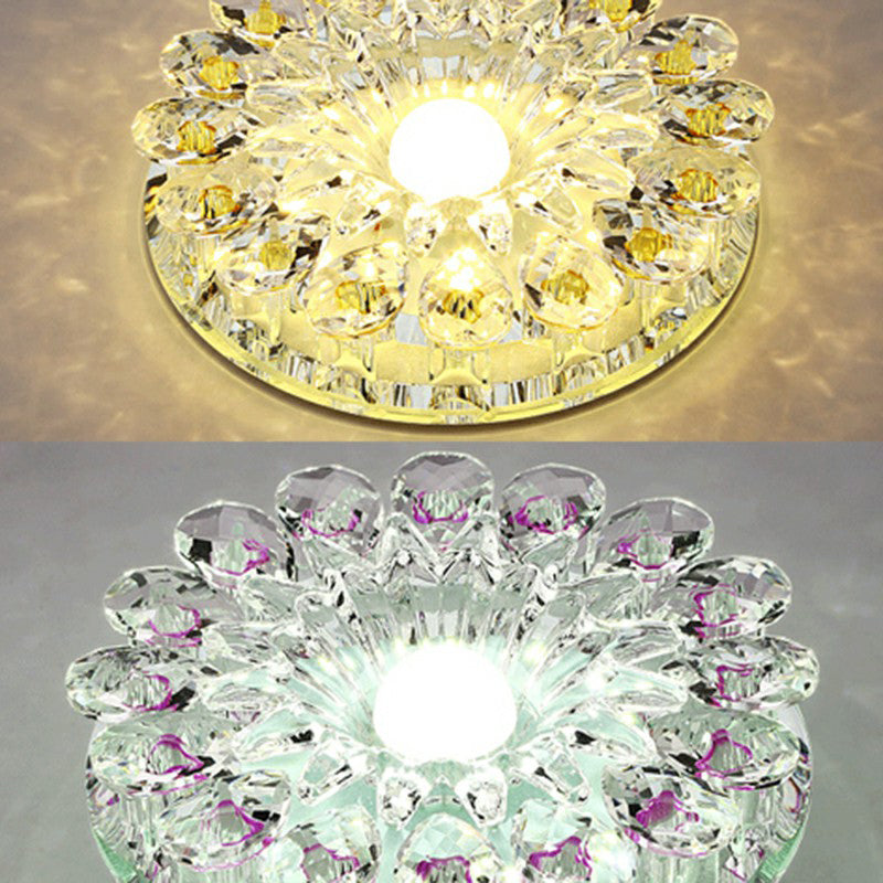 Plafonnier LED en cristal moderne à montage encastré, fleur violette, pour couloir