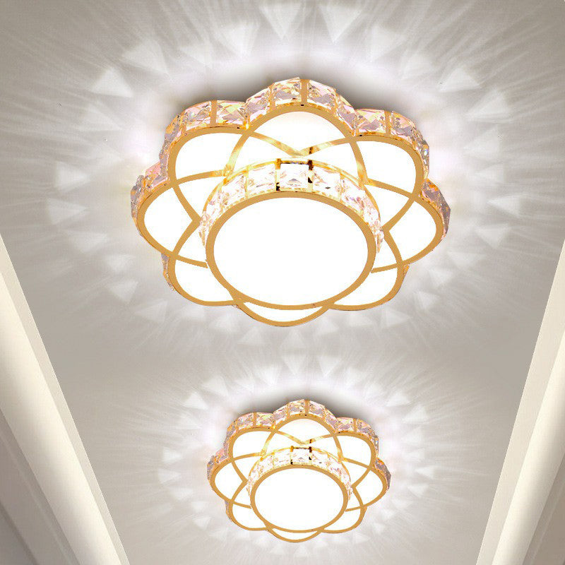 Floral Flush Ceiling Light Contemporary Crystal Rose Gold LED Flush Mount Lighting Fixture