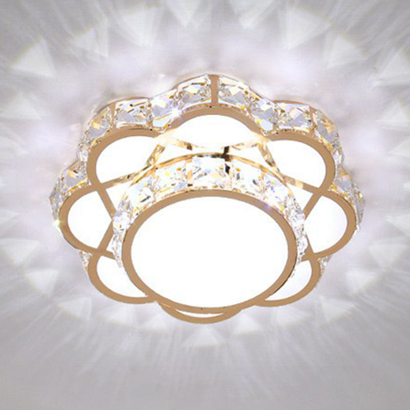 Floral Flush Ceiling Light Contemporary Crystal Rose Gold LED Flush Mount Lighting Fixture