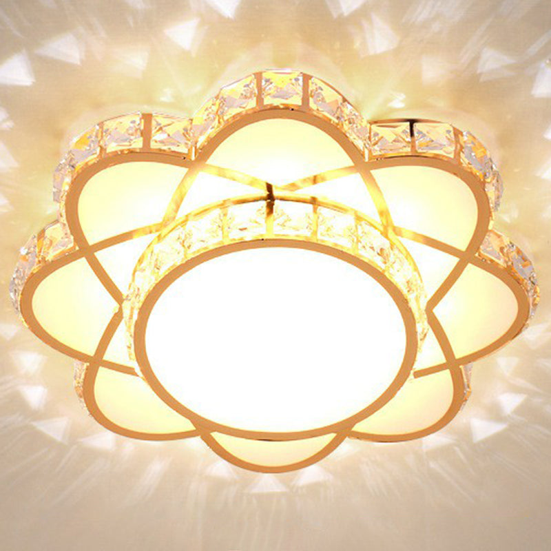 Floral Flush Ceiling Light Contemporary Crystal Rose Gold LED Flush Mount Lighting Fixture