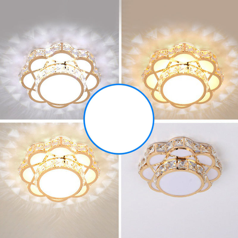 Floral Flush Ceiling Light Contemporary Crystal Rose Gold LED Flush Mount Lighting Fixture
