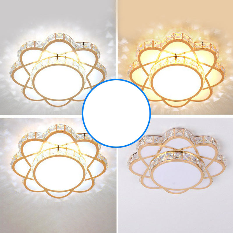 Floral Flush Ceiling Light Contemporary Crystal Rose Gold LED Flush Mount Lighting Fixture