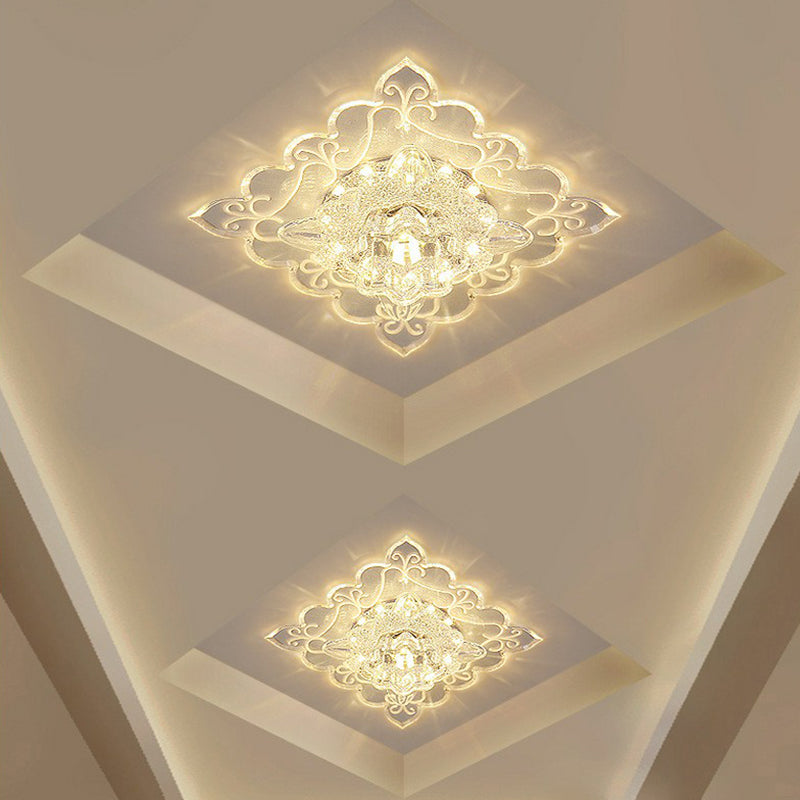 Plafonnier encastré carré pour entrée, luminaire encastré contemporain à LED en cristal transparent