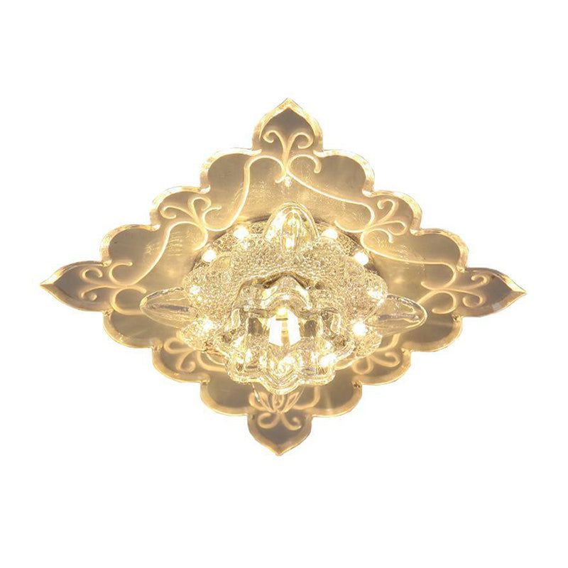 Plafonnier encastré carré pour entrée, luminaire encastré contemporain à LED en cristal transparent
