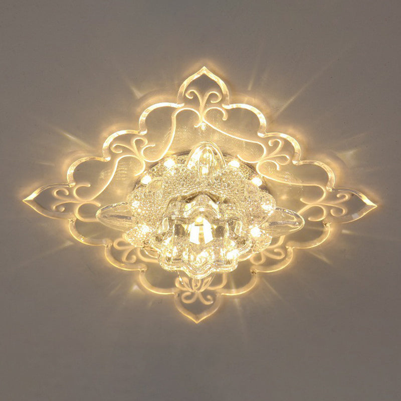 Plafonnier encastré carré pour entrée, luminaire encastré contemporain à LED en cristal transparent