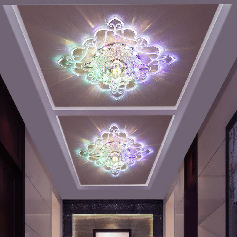 Plafonnier encastré carré pour entrée, luminaire encastré contemporain à LED en cristal transparent