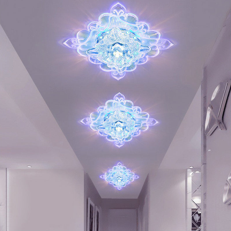 Plafonnier encastré carré pour entrée, luminaire encastré contemporain à LED en cristal transparent